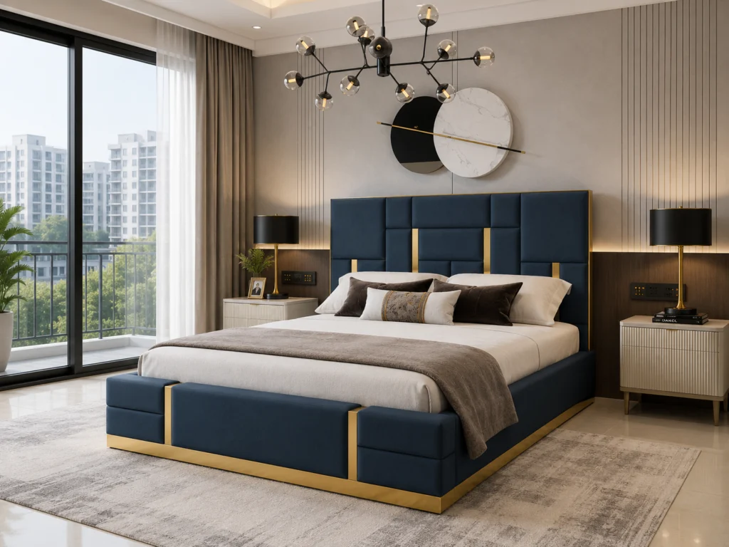 BED-503 — ব্লক-প্যানেল গোল্ড ইনলে খাট