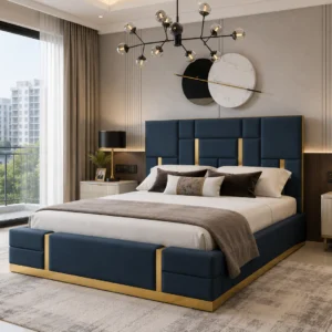 BED-503 ব্লক-প্যানেল গোল্ড ইনলে খাট | AKAR