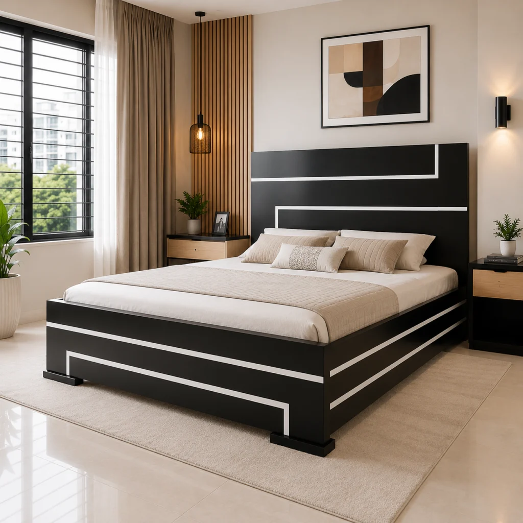 BED-504 — ব্ল্যাক আর্ট-ডেকো খাট