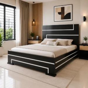 BED-504 ব্ল্যাক আর্ট-ডেকো খাট | AKAR
