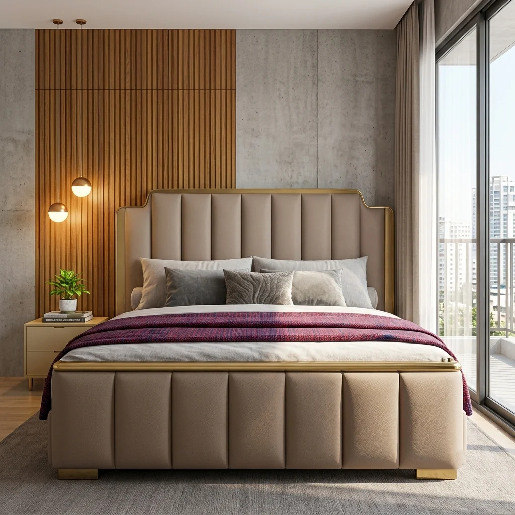 BED-511 — বেজ লেদার গোল্ড ট্রিম খাট