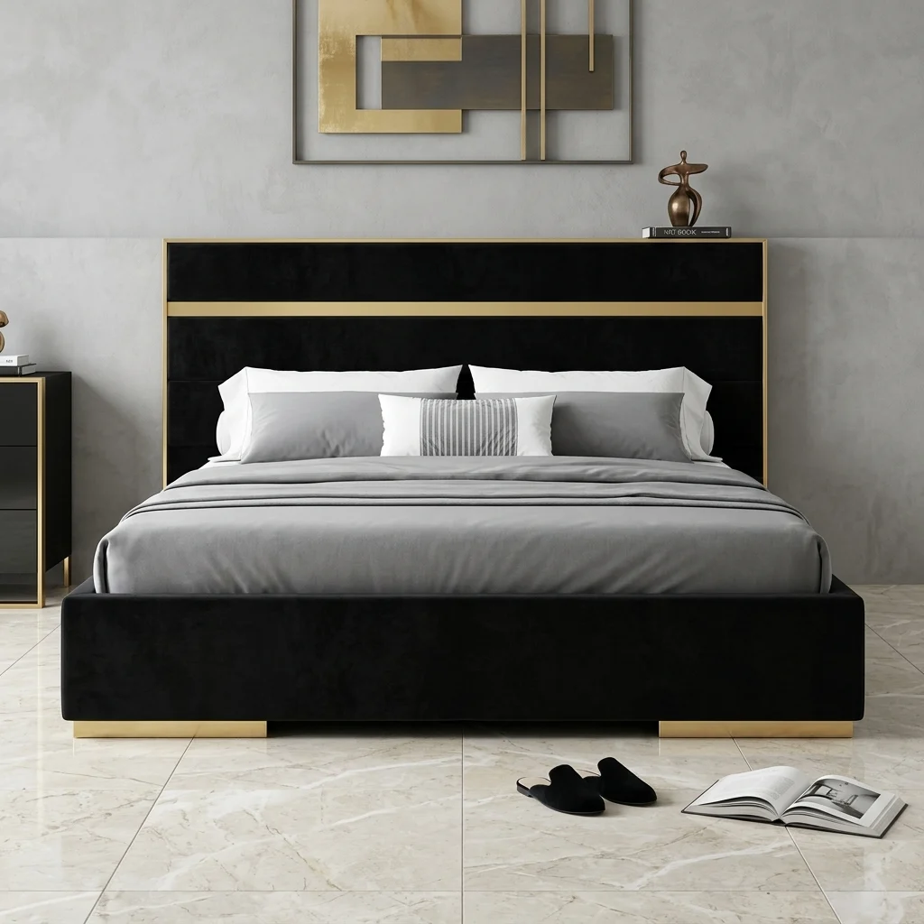 BED-514 — ব্ল্যাক প্যানেল ওয়াইড খাট