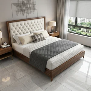 BED-518 ওয়ালনাট ফ্রেম টাফটেড খাট | AKAR