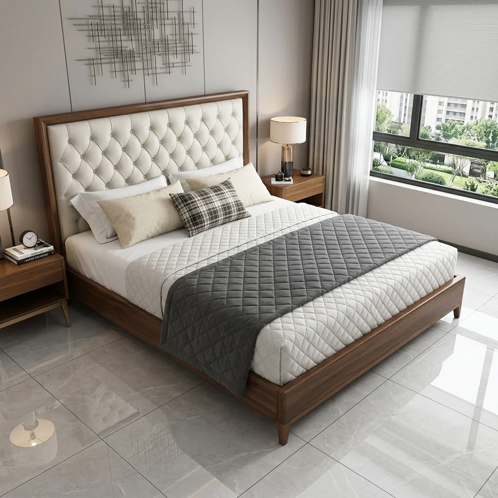 BED-518 — ওয়ালনাট ফ্রেম টাফটেড খাট