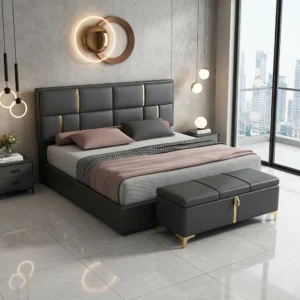 BED-520 চারকোল ব্লক লেদার খাট | AKAR