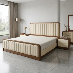 BED-528 কাঠ ও কুশন কম্বো খাট | AKAR